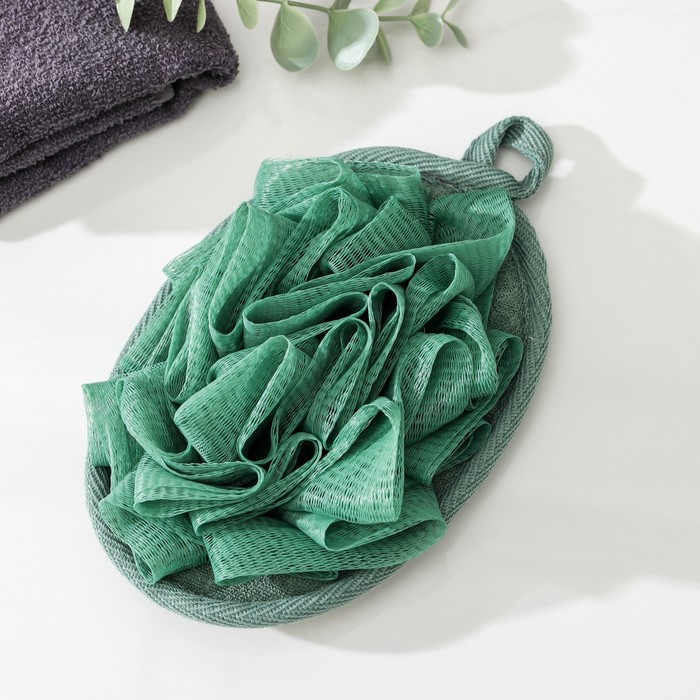 Мочалка для тела массажная со скрабером Доляна «Афродита», 11×16 см, цвет зелёный - Фото 1