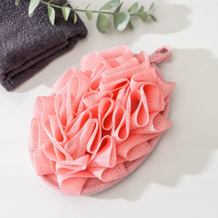 Мочалка для тела массажная со скрабером Доляна «Афродита», 11×16 см, цвет розовый - Фото 1