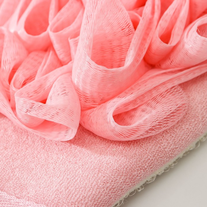 Мочалка - варежка для тела массажная со скрабером Доляна «Афродита», 19×21 см, цвет розовый - фото 1891273569