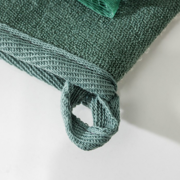 Мочалка - варежка для тела массажная со скрабером Доляна «Афродита», 19×21 см, цвет зелёный - фото 1908895998