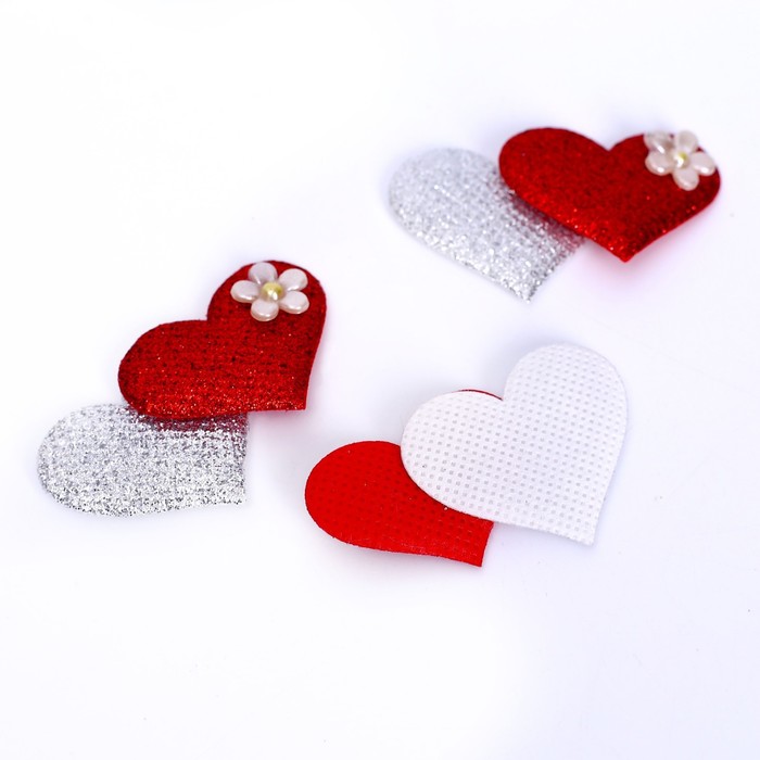 Сердечки декоративные, набор 5 шт., размер 1 шт: 5 × 3,5 см, цвет красно-серебряный