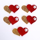 Сердечки декоративные, набор 5 шт., размер 1 шт: 5 × 3,5 см, цвет красно-золотой - фото 6593857