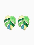 Серьги с эмалью «Листья» монстеры, цвет зелёный в золоте - Фото 1