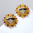 Серьги со стразами «Солнце», в очках, чёрно-жёлтые в золоте - Фото 1