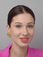Серьги со стразами «Солнце», в очках, чёрно-жёлтые в золоте - Фото 2