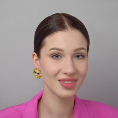Серьги со стразами «Солнце», в очках, чёрно-жёлтые в золоте