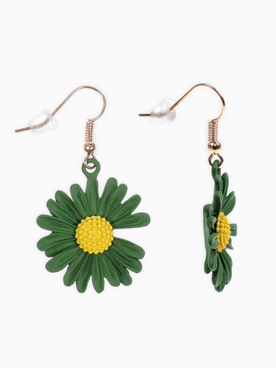 Серьги металл «Яркость» ромашки, цвет жёлто-зелёный