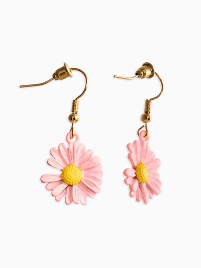 Серьги металл «Яркость» ромашки, цвет жёлто-розовый