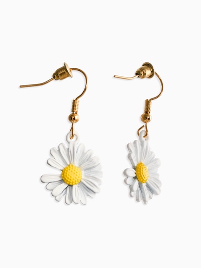 Серьги металл «Ромашки», жёлто-белые