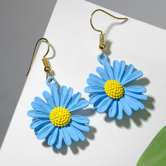 Серьги металл «Яркость» ромашки, цвет жёлто-синий - Фото 1