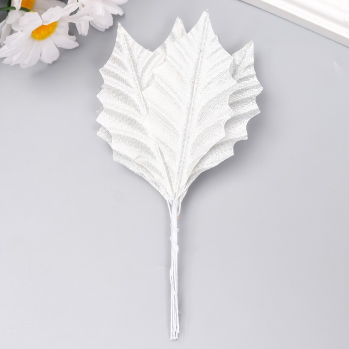 Декор для творчества "Листья серебристые с блеском" набор 10 шт  9х4,5 см - Фото 1