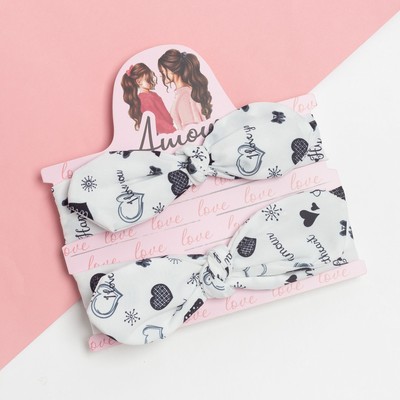 Повязки на голову для мамы и дочки «Крошка Я» Amour, 2 шт., белые, чёрные