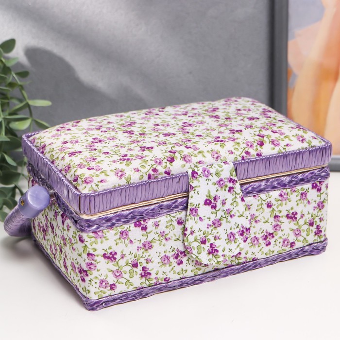 Шкатулка для рукоделия и шитья «Сиреневые незабудки», хранение ниток, иголок, мелочи, 10×13×19.5 см - Фото 1