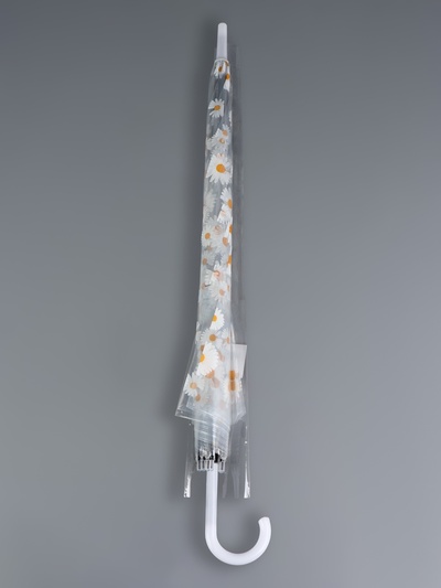 Зонт - трость полуавтоматический «Ромашка», 8 спиц, R=45/55 см, D = 90 см, прозрачный, белый