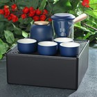 Набор для чайной церемонии керамический «Лотос», 6 предметов: 4 пиалы 50 мл, банка для чая 220 мл, чайник 260 мл, цвет синий - фото 2095665