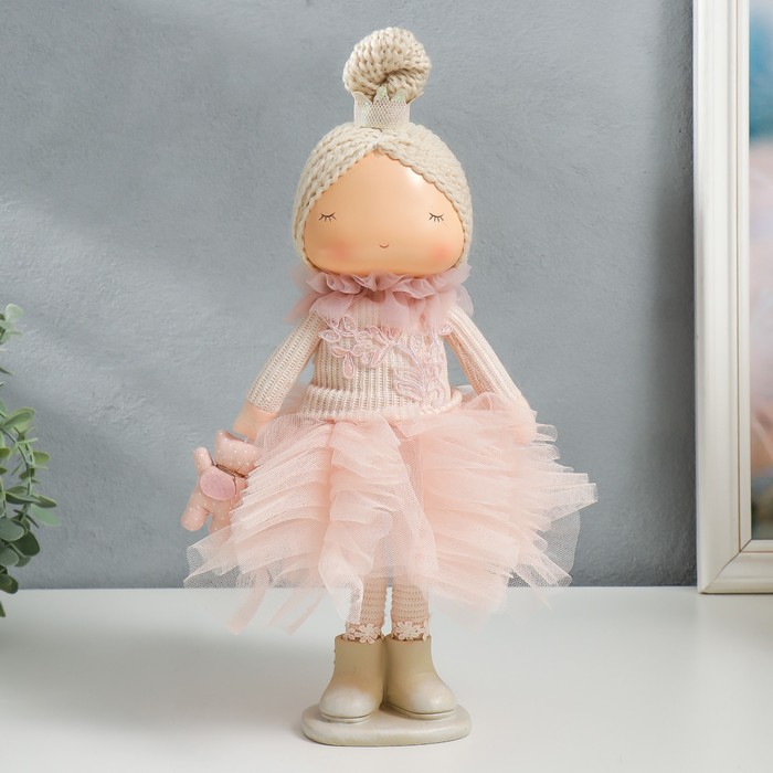Кукла интерьерная "Малышка-принцесса в розовом платье, с медведем" 37,5х15х18,5 см - Фото 1