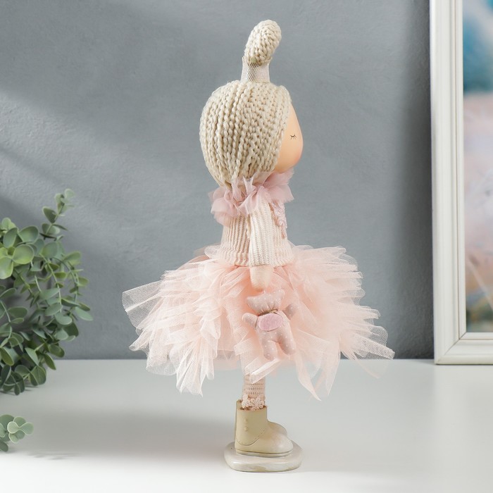 Кукла интерьерная "Малышка-принцесса в розовом платье, с медведем" 37,5х15х18,5 см - фото 1905988060