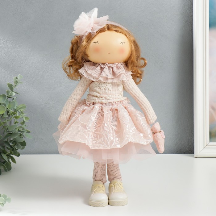 Кукла интерьерная "Малышка Ася в розовом, с медведем" 36х13х15,5 см - Фото 1