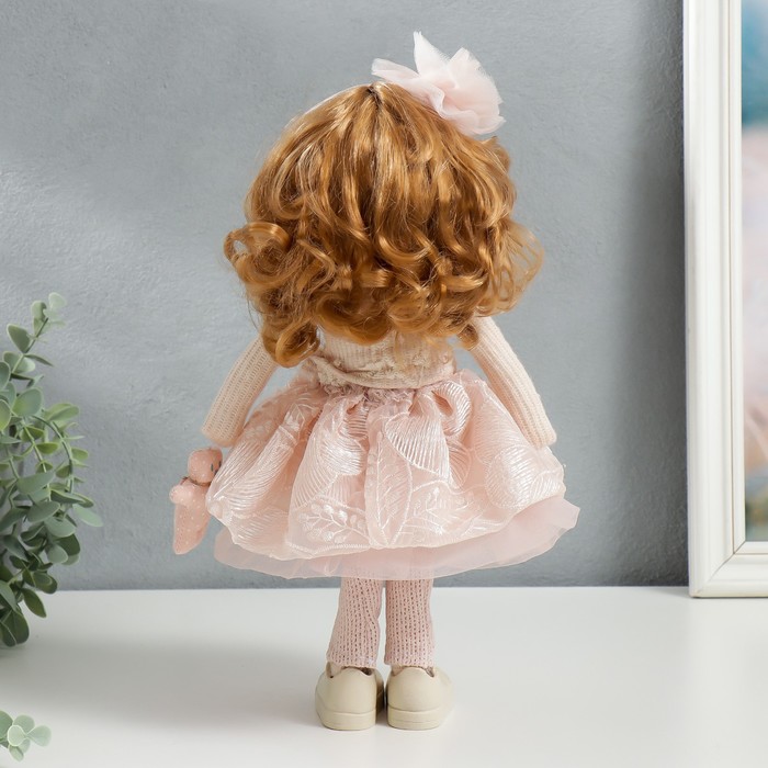Кукла интерьерная "Малышка Ася в розовом, с медведем" 36х13х15,5 см - фото 1885369024