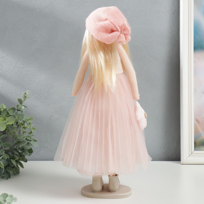 Кукла интерьерная "Малышка в розовом, с цветком, с длинными волосами" 41,5х14,5х16 см - фото 1885369029