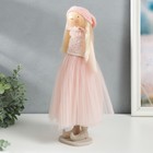 Кукла интерьерная "Малышка в розовом, с цветком, с длинными волосами" 41,5х14,5х16 см - Фото 4