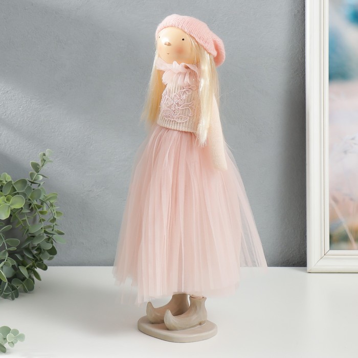 Кукла интерьерная "Малышка в розовом, с цветком, с длинными волосами" 41,5х14,5х16 см - фото 1907435410