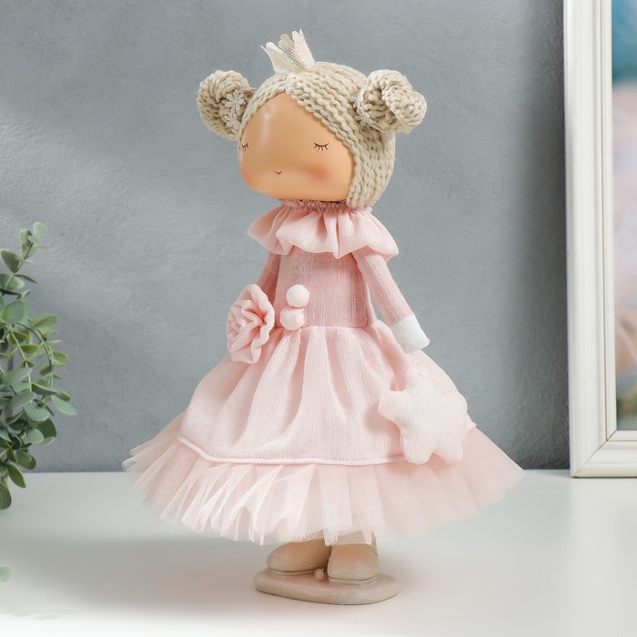 Кукла интерьерная "Маленькая принцесса в розовом, с цветком" 35х15,5х17 см - фото 1885369035