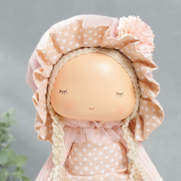 Кукла интерьерная "Малышка в чепчике и платье в горох, с корзиной цветов" 36х14х16 см - фото 1885369046