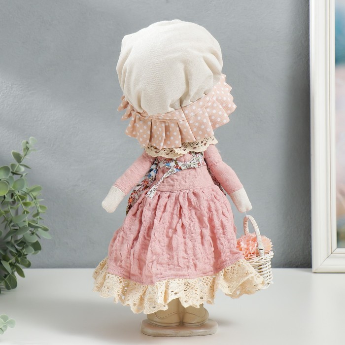 Кукла интерьерная "Малышка в чепчике и переднике цветочном, с корзиной цветов" 33х14х16 см - фото 1926412179