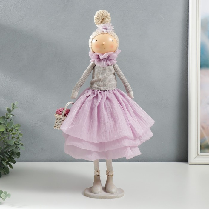 Кукла интерьерная "Малышка в сиреневом наряде, с корзиной цветов" 45,5х17х19 см - Фото 1
