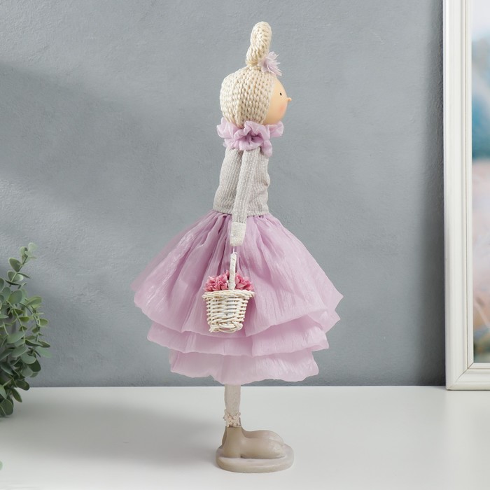 Кукла интерьерная "Малышка в сиреневом наряде, с корзиной цветов" 45,5х17х19 см - фото 1885369053