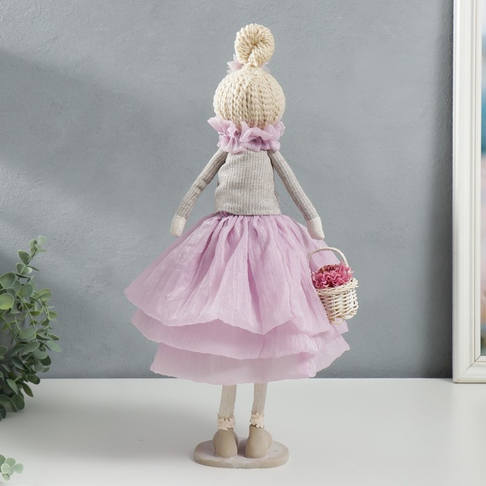 Кукла интерьерная "Малышка в сиреневом наряде, с корзиной цветов" 45,5х17х19 см - фото 1885369054