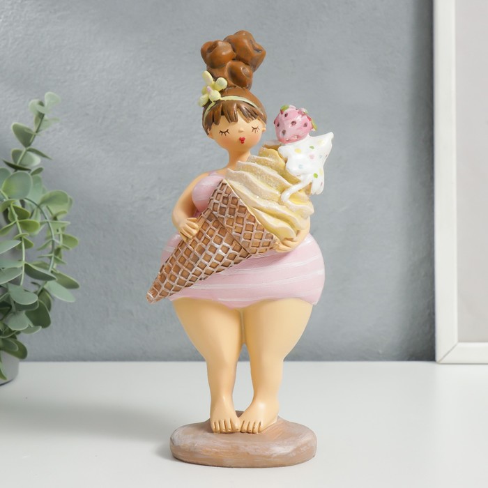 Сувенир полистоун "Аппетитная толстушка с рожком мороженого" 22х9х9,5 см - Фото 1
