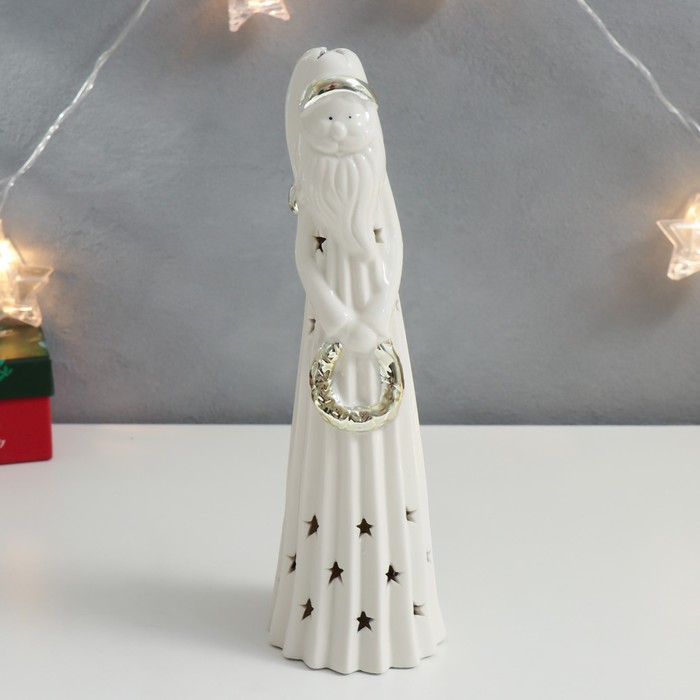 Сувенир керамика световой "Дедушка Мороз с веночком" золото 26х7,5х7,5 см - фото 1907435482