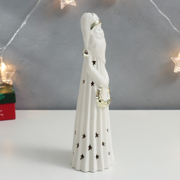 Сувенир керамика световой "Дедушка Мороз с веночком" золото 26х7,5х7,5 см - фото 1907435485