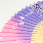 Веер бамбук, текстиль h=21 см "Бабочки в сакуре" сиренево-розовый, с кисточкой - Фото 4