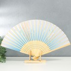 Веер бамбук, текстиль h=21 см "Бабочки и розы" голубой, с кисточкой - фото 36651035