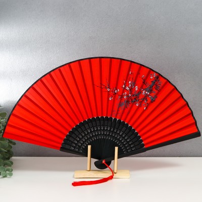 Веер складной h=23 см «Веточка сакуры», красный, с кисточкой