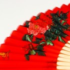 Веер бамбук, текстиль h=23 см "Веточка с розами" красный, с кисточкой - Фото 4