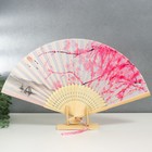 Веер бамбук, текстиль h=23 см "Лодочка под сакурой" розовый, с кисточкой - Фото 1
