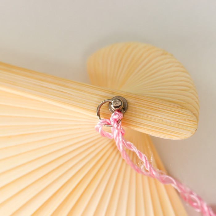 Веер бамбук, текстиль h=23 см "Лодочка под сакурой" розовый, с кисточкой - фото 1907436284