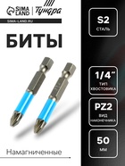 Биты ТУНДРА, намагниченные, сталь S2, PZ2×50 мм, 2 шт. - Фото 1
