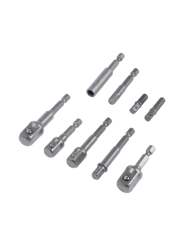 Набор адаптеров для бит и торцевых головок ТУНДРА, 1/4" 3/8" 1/2", 25 - 70 мм, 9 шт. - Фото 1