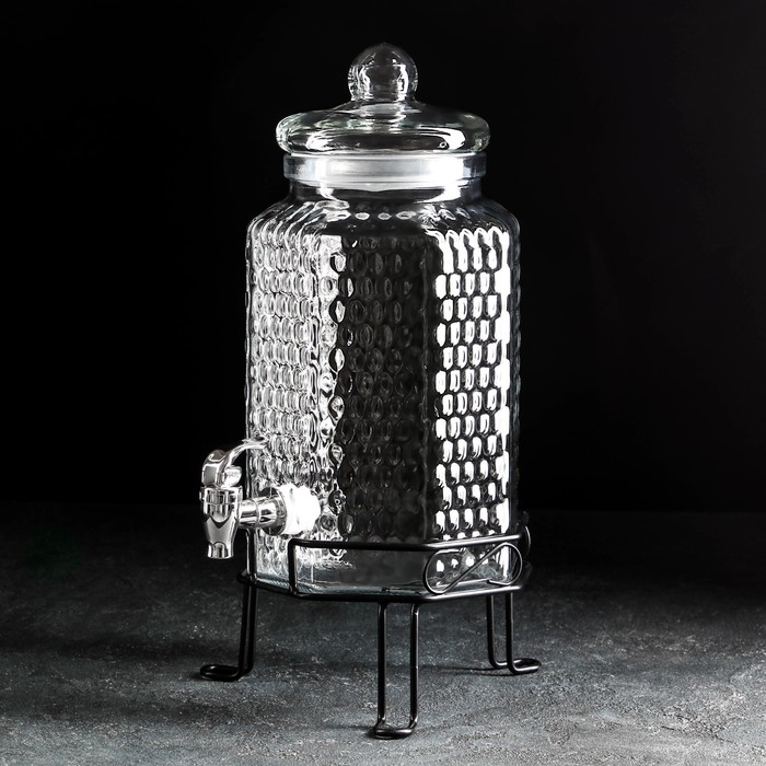 Диспенсер для напитков стеклянный на подставке «Тюдор», 4 л, 22×40 см - Фото 1