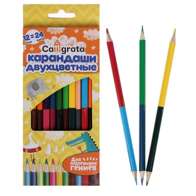 УЦЕНКА Карандаши Calligrata, цветные, 12 штук, 24 цвета, двухсторонние, трёхгранные, деревянные