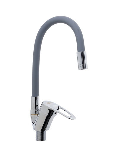 УЦЕНКА Смеситель для кухни ZEIN 2115, однорычажный, гибкий излив, картридж 40 мм, серый/хром