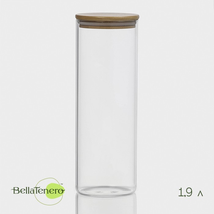 Банка для сыпучих BellaTenero «Эко», 1.9 л, 10×28.5 см, с бамбуковой крышкой, стекло, прозрачная - Фото 1