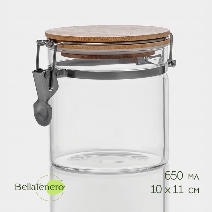 Банка для хранения BellaTenero «Эко», 650 мл, 10×11 см, с бугельным замком, стекло, прозрачная - Фото 1
