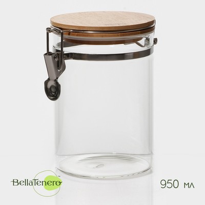 Банка для сыпучих BellaTenero «Эко», 950 мл, 10×15 см, с бугельным замком, стекло, прозрачная