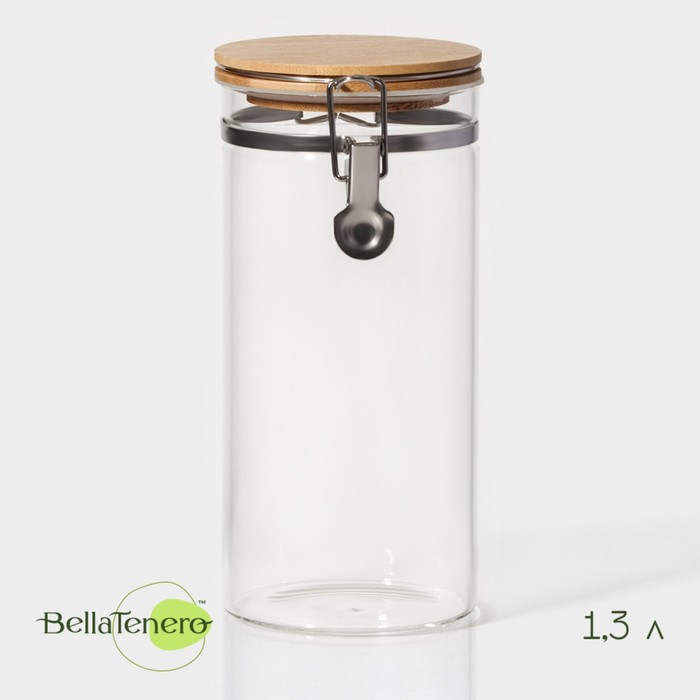 Банка для сыпучих Bella Tenero «Эко», 1.3 л, 10×22 см, с бугельным замком, стекло, прозрачная - Фото 1